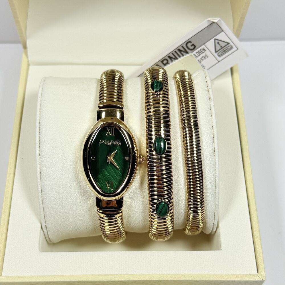 Anne Klein New York Ladies Green Malachite Bracelet And Watch Set 12/7752MAST - Picture 2 of 6